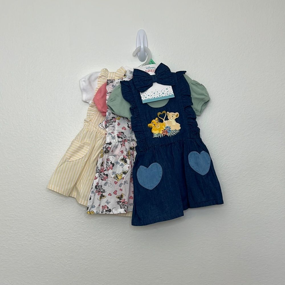 Disney Baby Pinafore Dresses x3 Mini Mouse, Pluto, 101 Dalmatians, lion king